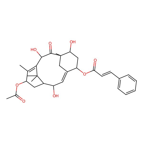 2D Structure of [(1S,2R,3E,5R,7R,8R,10S,13R)-13-acetyloxy-2,7,10-trihydroxy-8,12,15,15-tetramethyl-9-oxo-5-tricyclo[9.3.1.14,8]hexadeca-3,11-dienyl] (E)-3-phenylprop-2-enoate