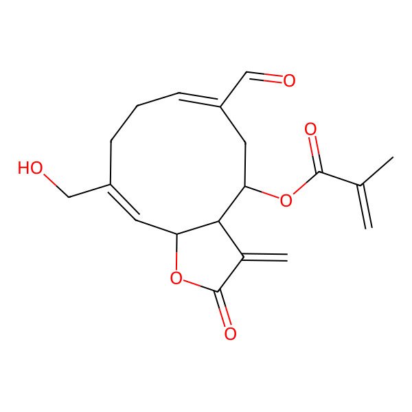 2D Structure of [(3aR,4S,6Z,10Z,11aR)-6-formyl-10-(hydroxymethyl)-3-methylidene-2-oxo-3a,4,5,8,9,11a-hexahydrocyclodeca[b]furan-4-yl] 2-methylprop-2-enoate