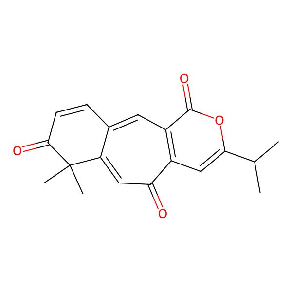 2D Structure of 12,12-Dimethyl-6-propan-2-yl-5-oxatricyclo[9.4.0.03,8]pentadeca-1,3(8),6,10,14-pentaene-4,9,13-trione