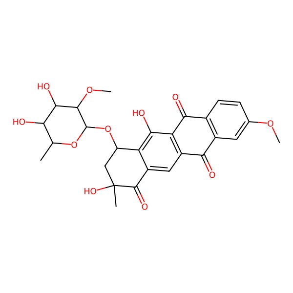 2D Structure of 4-(4,5-Dihydroxy-3-methoxy-6-methyloxan-2-yl)oxy-2,5-dihydroxy-9-methoxy-2-methyl-3,4-dihydrotetracene-1,6,11-trione