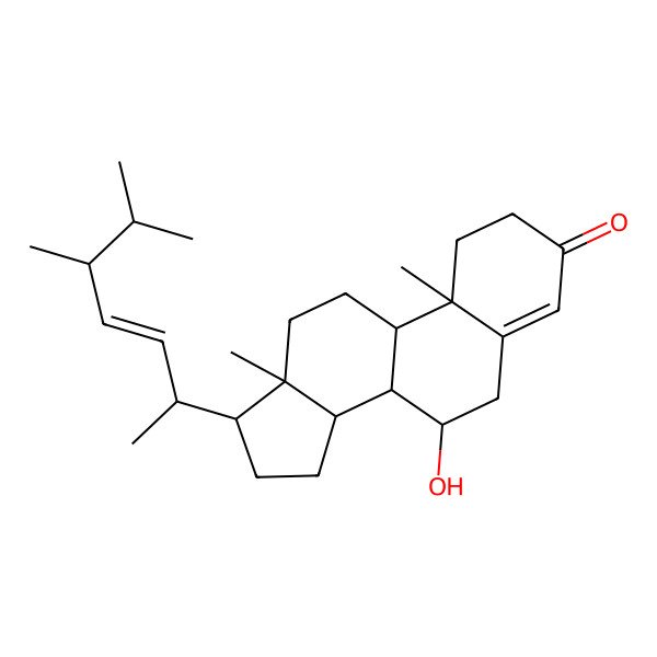 2D Structure of 17-(5,6-Dimethylhept-3-en-2-yl)-7-hydroxy-10,13-dimethyl-1,2,6,7,8,9,11,12,14,15,16,17-dodecahydrocyclopenta[a]phenanthren-3-one