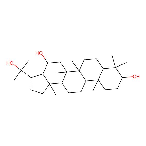 2D Structure of (3R,3aS,4S,5aR,5bR,7aS,9S,11aR,11bR,13aR,13bR)-3-(2-hydroxypropan-2-yl)-5a,5b,8,8,11a,13b-hexamethyl-1,2,3,3a,4,5,6,7,7a,9,10,11,11b,12,13,13a-hexadecahydrocyclopenta[a]chrysene-4,9-diol