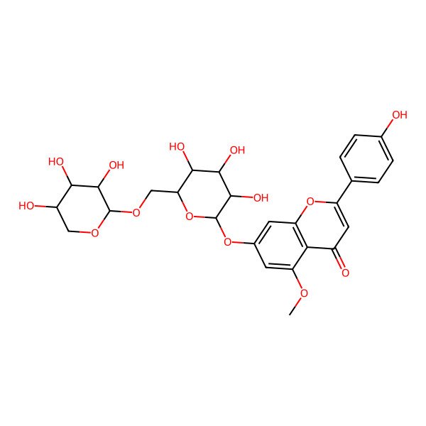 2D Structure of 2-(4-hydroxyphenyl)-5-methoxy-7-[(2S,3R,4S,5S,6R)-3,4,5-trihydroxy-6-[[(2S,3R,4S,5R)-3,4,5-trihydroxyoxan-2-yl]oxymethyl]oxan-2-yl]oxychromen-4-one