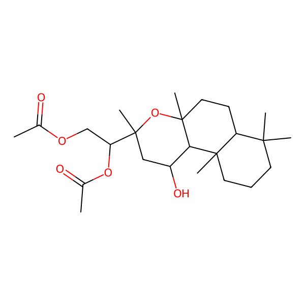 2D Structure of [2-acetyloxy-2-(1-hydroxy-3,4a,7,7,10a-pentamethyl-2,5,6,6a,8,9,10,10b-octahydro-1H-benzo[f]chromen-3-yl)ethyl] acetate