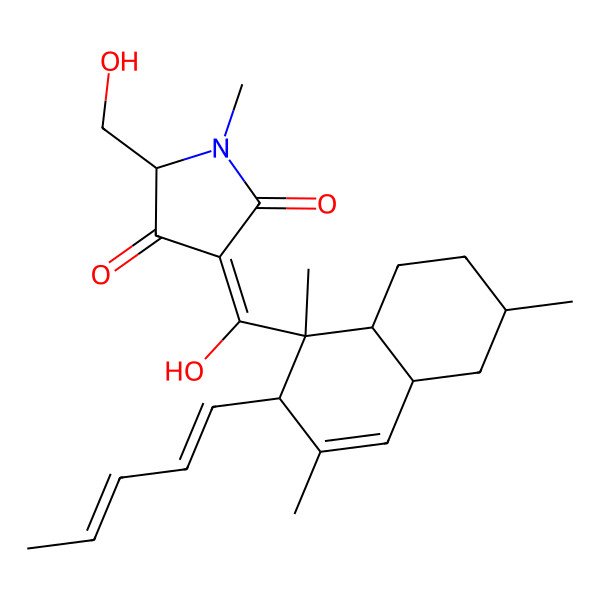2D Structure of 5-(hydroxymethyl)-3-[hydroxy-(1,3,6-trimethyl-2-penta-1,3-dienyl-4a,5,6,7,8,8a-hexahydro-2H-naphthalen-1-yl)methylidene]-1-methylpyrrolidine-2,4-dione