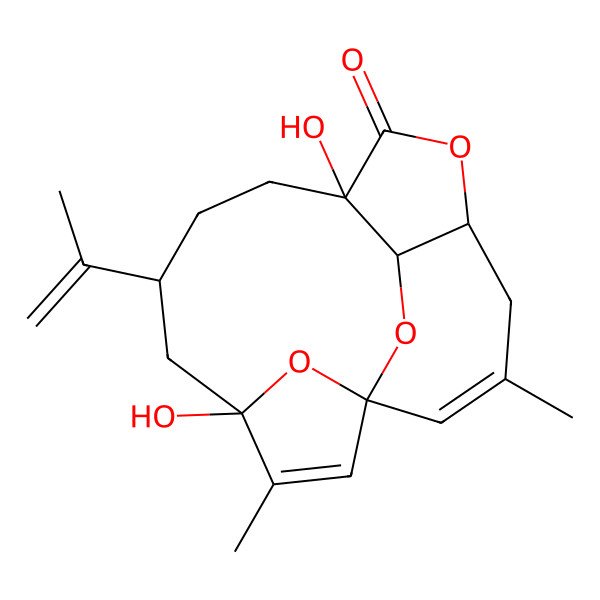 2D Structure of (1R,4R,6R,9S,12S,17R)-4,9-dihydroxy-3,14-dimethyl-6-prop-1-en-2-yl-11,16,18-trioxatetracyclo[7.6.2.11,4.012,17]octadeca-2,14-dien-10-one