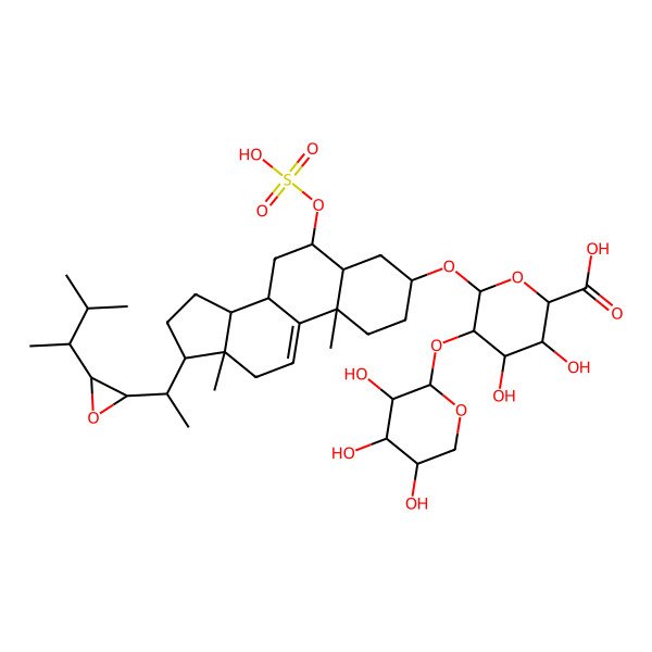 2D Structure of (2S,3S,4S,5R,6R)-6-[[(3S,5S,6S,8S,10S,13S,14S,17R)-10,13-dimethyl-17-[(1S)-1-[(2S,3S)-3-[(2R)-3-methylbutan-2-yl]oxiran-2-yl]ethyl]-6-sulfooxy-2,3,4,5,6,7,8,12,14,15,16,17-dodecahydro-1H-cyclopenta[a]phenanthren-3-yl]oxy]-3,4-dihydroxy-5-[(2S,3R,4S,5S)-3,4,5-trihydroxyoxan-2-yl]oxyoxane-2-carboxylic acid
