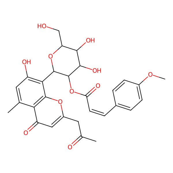 2D Structure of [4,5-Dihydroxy-6-(hydroxymethyl)-2-[7-hydroxy-5-methyl-4-oxo-2-(2-oxopropyl)chromen-8-yl]oxan-3-yl] 3-(4-methoxyphenyl)prop-2-enoate