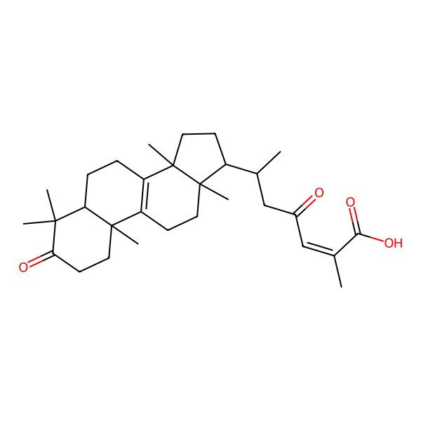 2D Structure of (E,6R)-2-methyl-4-oxo-6-[(5R,10S,13R,14R,17R)-4,4,10,13,14-pentamethyl-3-oxo-1,2,5,6,7,11,12,15,16,17-decahydrocyclopenta[a]phenanthren-17-yl]hept-2-enoic acid