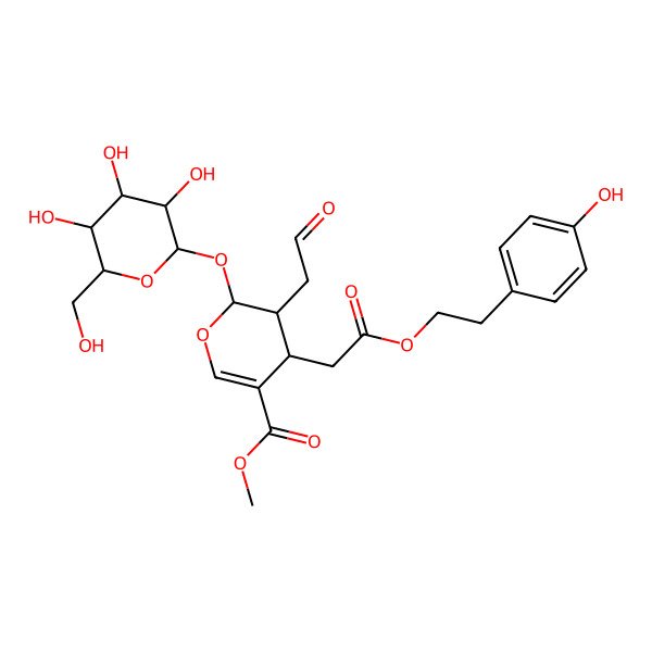 2D Structure of methyl (2S,3R,4S)-4-[2-[2-(4-hydroxyphenyl)ethoxy]-2-oxoethyl]-3-(2-oxoethyl)-2-[(2S,3R,4S,5S,6R)-3,4,5-trihydroxy-6-(hydroxymethyl)oxan-2-yl]oxy-3,4-dihydro-2H-pyran-5-carboxylate