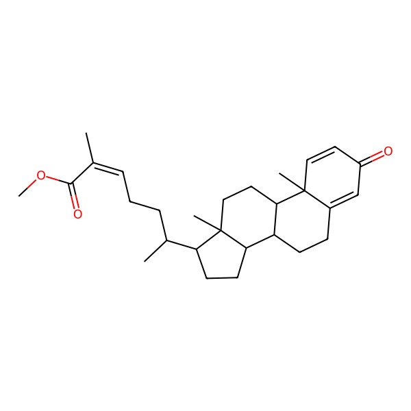 2D Structure of methyl (E,6R)-6-[(8S,9S,10R,13R,14S,17R)-10,13-dimethyl-3-oxo-6,7,8,9,11,12,14,15,16,17-decahydrocyclopenta[a]phenanthren-17-yl]-2-methylhept-2-enoate