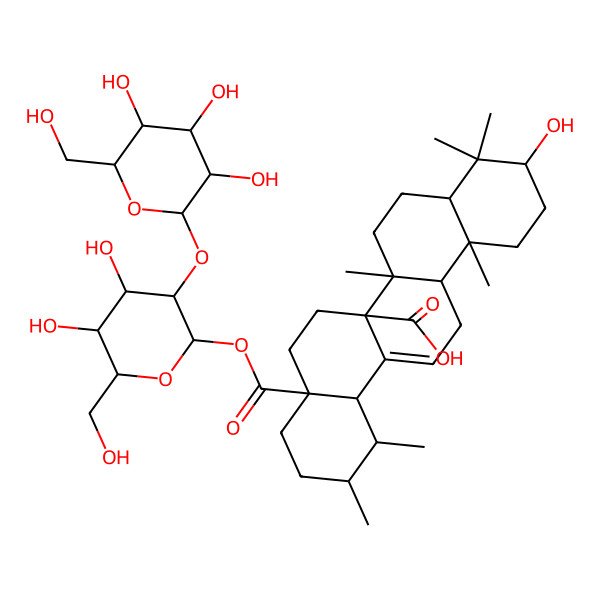 2D Structure of (1S,2R,6aR,6bR,12aR)-4a-[(3R,4S,5S,6R)-4,5-dihydroxy-6-(hydroxymethyl)-3-[(3R,4S,5S,6R)-3,4,5-trihydroxy-6-(hydroxymethyl)oxan-2-yl]oxyoxan-2-yl]oxycarbonyl-10-hydroxy-1,2,6b,9,9,12a-hexamethyl-2,3,4,5,6,6a,7,8,8a,10,11,12,13,14b-tetradecahydro-1H-picene-6a-carboxylic acid