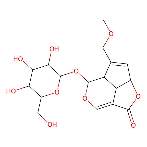 2D Structure of 6-(Methoxymethyl)-8-[3,4,5-trihydroxy-6-(hydroxymethyl)oxan-2-yl]oxy-3,9-dioxatricyclo[5.3.1.04,11]undeca-1(10),5-dien-2-one
