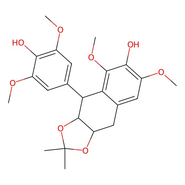 2D Structure of (3aS,4R,9aS)-4-(4-hydroxy-3,5-dimethoxyphenyl)-5,7-dimethoxy-2,2-dimethyl-3a,4,9,9a-tetrahydrobenzo[f][1,3]benzodioxol-6-ol