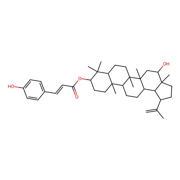 2D Structure of [(1R,3aS,4S,5aR,5bR,7aR,9S,11aR,11bR,13aR,13bR)-4-hydroxy-3a,5a,5b,8,8,11a-hexamethyl-1-prop-1-en-2-yl-1,2,3,4,5,6,7,7a,9,10,11,11b,12,13,13a,13b-hexadecahydrocyclopenta[a]chrysen-9-yl] (E)-3-(4-hydroxyphenyl)prop-2-enoate