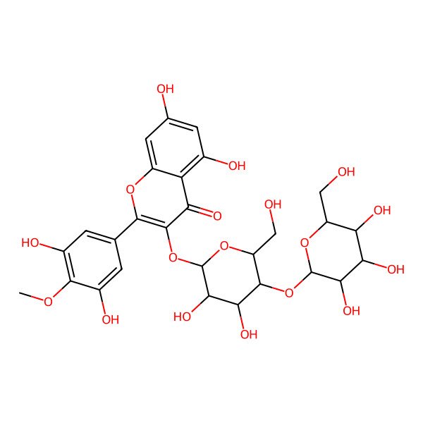 2D Structure of 3-[(2S,3S,4S,5R,6S)-3,4-dihydroxy-6-(hydroxymethyl)-5-[(2S,3R,4R,5R,6S)-3,4,5-trihydroxy-6-(hydroxymethyl)oxan-2-yl]oxyoxan-2-yl]oxy-2-(3,5-dihydroxy-4-methoxyphenyl)-5,7-dihydroxychromen-4-one