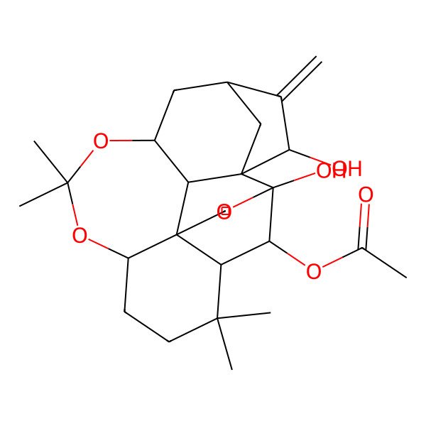 2D Structure of (6,20-Dihydroxy-9,9,14,14-tetramethyl-19-methylidene-5,13,15-trioxahexacyclo[16.2.1.01,6.02,16.03,8.03,12]henicosan-7-yl) acetate