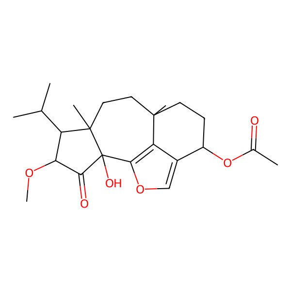 2D Structure of [(2R,4S,5S,6S,9S,12R)-2-hydroxy-4-methoxy-6,9-dimethyl-3-oxo-5-propan-2-yl-15-oxatetracyclo[7.6.1.02,6.013,16]hexadeca-1(16),13-dien-12-yl] acetate