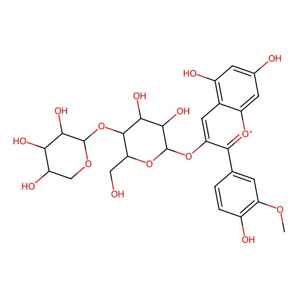 2D Structure of (2R,3R,4R,5R)-2-[(2S,3S,4R,5R,6S)-6-[5,7-dihydroxy-2-(4-hydroxy-3-methoxyphenyl)chromenylium-3-yl]oxy-4,5-dihydroxy-2-(hydroxymethyl)oxan-3-yl]oxyoxane-3,4,5-triol