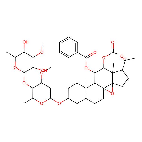 2D Structure of [(3R,7S,10R,11S,16R)-6-acetyl-8-acetyloxy-14-[5-(3,5-dihydroxy-4-methoxy-6-methyloxan-2-yl)oxy-4-methoxy-6-methyloxan-2-yl]oxy-7,11-dimethyl-2-oxapentacyclo[8.8.0.01,3.03,7.011,16]octadecan-9-yl] benzoate