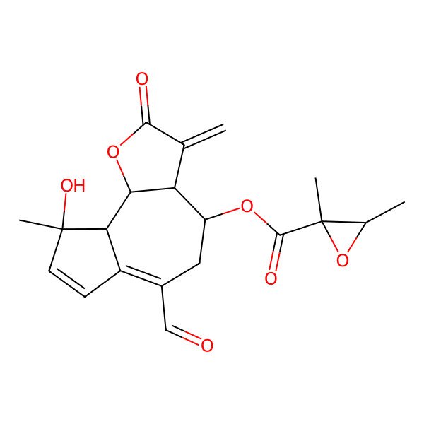 2D Structure of [(3aR,4R,9S,9aS,9bS)-6-formyl-9-hydroxy-9-methyl-3-methylidene-2-oxo-4,5,9a,9b-tetrahydro-3aH-azuleno[4,5-b]furan-4-yl] (2R,3R)-2,3-dimethyloxirane-2-carboxylate