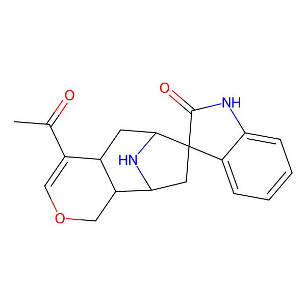 2D Structure of (1'S,2'R,3S,7'R,9'S)-6'-acetylspiro[1H-indole-3,10'-4-oxa-12-azatricyclo[7.2.1.02,7]dodec-5-ene]-2-one