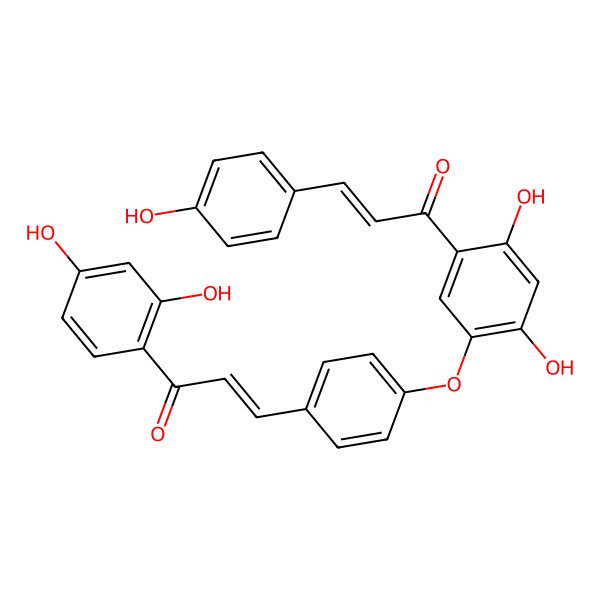 2D Structure of 3-[4-[2,4-Dihydroxy-5-[3-(4-hydroxyphenyl)prop-2-enoyl]phenoxy]phenyl]-1-(2,4-dihydroxyphenyl)prop-2-en-1-one