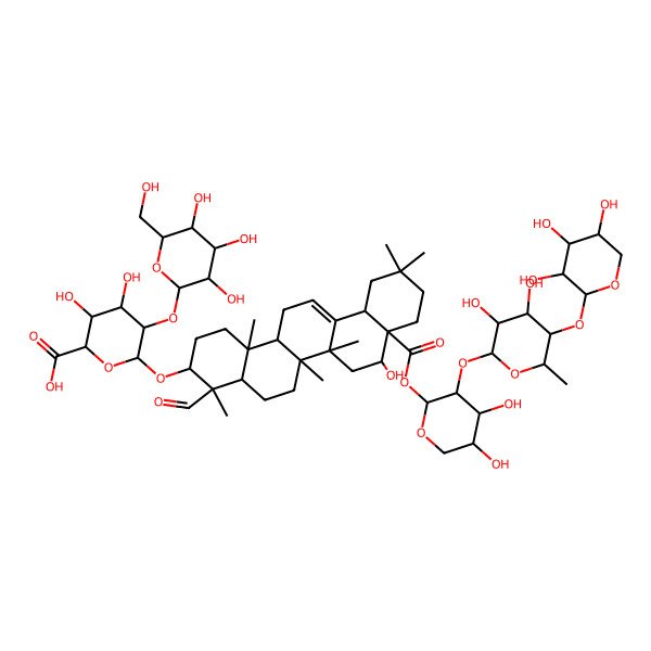 2D Structure of 6-[[8a-[3-[3,4-Dihydroxy-6-methyl-5-(3,4,5-trihydroxyoxan-2-yl)oxyoxan-2-yl]oxy-4,5-dihydroxyoxan-2-yl]oxycarbonyl-4-formyl-8-hydroxy-4,6a,6b,11,11,14b-hexamethyl-1,2,3,4a,5,6,7,8,9,10,12,12a,14,14a-tetradecahydropicen-3-yl]oxy]-3,4-dihydroxy-5-[3,4,5-trihydroxy-6-(hydroxymethyl)oxan-2-yl]oxyoxane-2-carboxylic acid