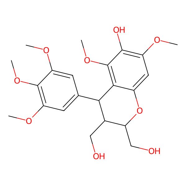 2D Structure of (2R,3S,4S)-2,3-bis(hydroxymethyl)-5,7-dimethoxy-4-(3,4,5-trimethoxyphenyl)-3,4-dihydro-2H-chromen-6-ol