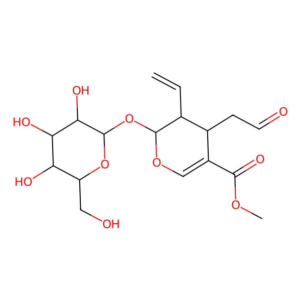 2D Structure of methyl (2S,3R,4R)-3-ethenyl-4-(2-oxoethyl)-2-[(2S,3R,4S,5S,6R)-3,4,5-trihydroxy-6-(hydroxymethyl)oxan-2-yl]oxy-3,4-dihydro-2H-pyran-5-carboxylate