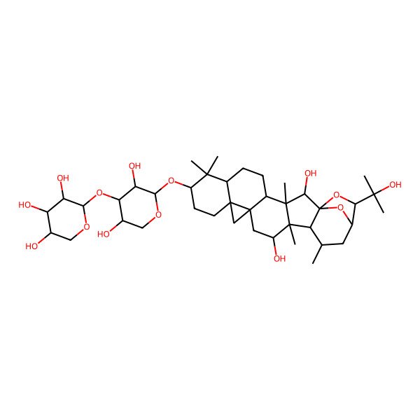 2D Structure of (2S,3R,4S,5R)-2-[(2S,3R,4S,5R)-2-[[(1S,2R,3S,4R,7R,9S,12R,14R,16R,17R,18R,19R,21R,22S)-2,16-dihydroxy-22-(2-hydroxypropan-2-yl)-3,8,8,17,19-pentamethyl-23,24-dioxaheptacyclo[19.2.1.01,18.03,17.04,14.07,12.012,14]tetracosan-9-yl]oxy]-3,5-dihydroxyoxan-4-yl]oxyoxane-3,4,5-triol