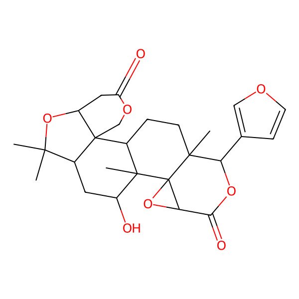 2D Structure of (1R,2R,7S,10S,12R,13S,14R,16S,19S,20S)-19-(furan-3-yl)-12-hydroxy-9,9,13,20-tetramethyl-4,8,15,18-tetraoxahexacyclo[11.9.0.02,7.02,10.014,16.014,20]docosane-5,17-dione