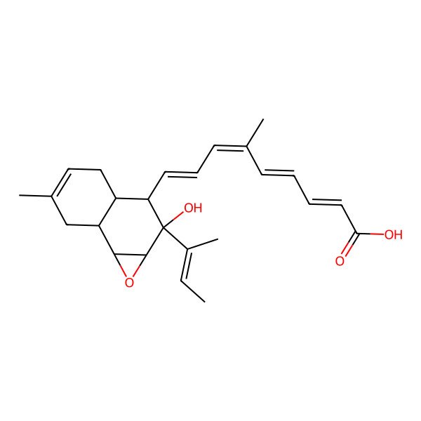 2D Structure of 9-(2-but-2-en-2-yl-2-hydroxy-6-methyl-3,3a,4,7,7a,7b-hexahydro-1aH-naphtho[1,2-b]oxiren-3-yl)-6-methylnona-2,4,6,8-tetraenoic acid