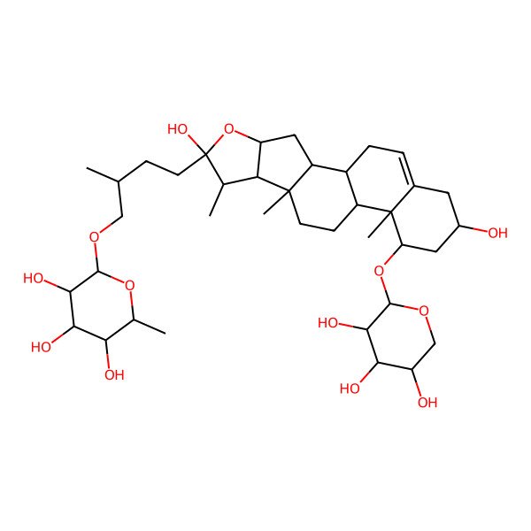 2D Structure of 2-[4-[6,16-Dihydroxy-7,9,13-trimethyl-14-(3,4,5-trihydroxyoxan-2-yl)oxy-5-oxapentacyclo[10.8.0.02,9.04,8.013,18]icos-18-en-6-yl]-2-methylbutoxy]-6-methyloxane-3,4,5-triol