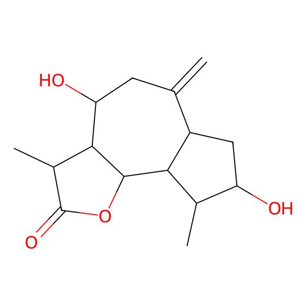 2D Structure of (3S,3aR,4S,6aR,8S,9S,9aR,9bS)-4,8-dihydroxy-3,9-dimethyl-6-methylidene-3,3a,4,5,6a,7,8,9,9a,9b-decahydroazuleno[4,5-b]furan-2-one