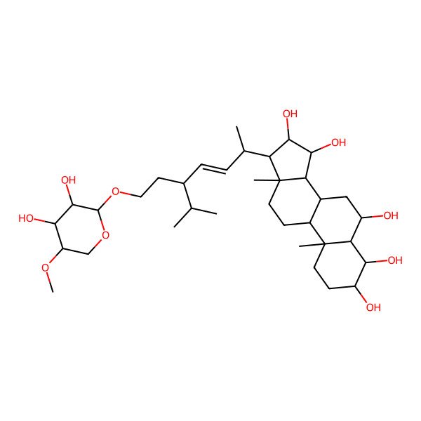 2D Structure of 17-[5-[2-(3,4-dihydroxy-5-methoxyoxan-2-yl)oxyethyl]-6-methylhept-3-en-2-yl]-10,13-dimethyl-2,3,4,5,6,7,8,9,11,12,14,15,16,17-tetradecahydro-1H-cyclopenta[a]phenanthrene-3,4,6,15,16-pentol