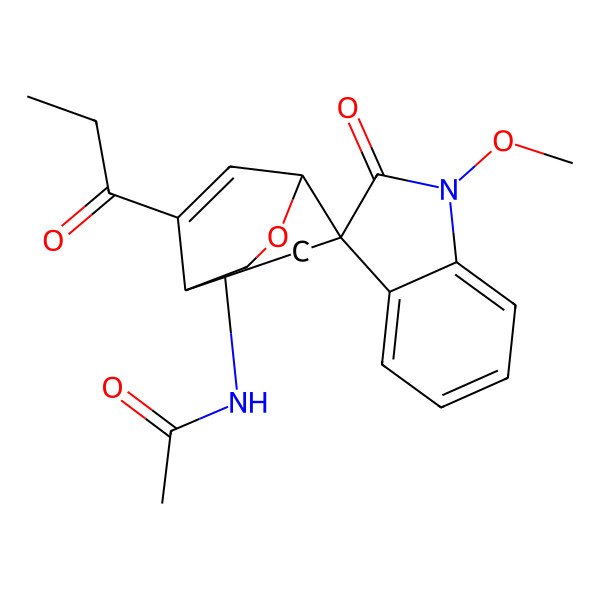 2D Structure of N-[(1S,2S,4S,5R)-1'-methoxy-2'-oxo-8-propanoylspiro[6-oxabicyclo[3.2.2]non-8-ene-4,3'-indole]-2-yl]acetamide