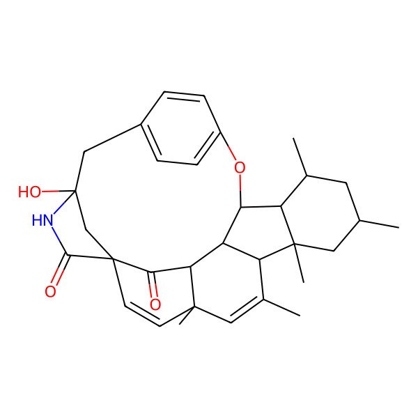 2D Structure of 21-Hydroxy-4,6,8,10,12-pentamethyl-15-oxa-22-azaheptacyclo[12.9.3.216,19.11,21.04,25.07,26.08,13]nonacosa-2,5,16,18,28-pentaene-23,24-dione