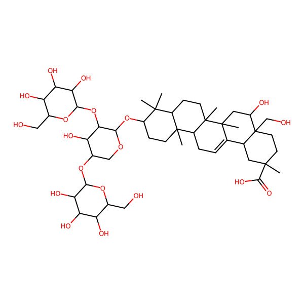 2D Structure of (2R,4aS,5R,6aR,6aS,6bR,8aR,10S,12aR,14bS)-5-hydroxy-10-[(2S,3R,4S,5S)-4-hydroxy-3,5-bis[[(2S,3R,4S,5S,6R)-3,4,5-trihydroxy-6-(hydroxymethyl)oxan-2-yl]oxy]oxan-2-yl]oxy-4a-(hydroxymethyl)-2,6a,6b,9,9,12a-hexamethyl-1,3,4,5,6,6a,7,8,8a,10,11,12,13,14b-tetradecahydropicene-2-carboxylic acid