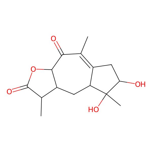 2D Structure of (1S,3aS,7R,8S,8aR,9aR)-7,8-dihydroxy-1,5,8-trimethyl-3a,6,7,8a,9,9a-hexahydro-1H-azuleno[6,7-b]furan-2,4-dione