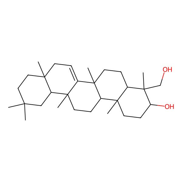 2D Structure of (3S,4S,4aR,6aR,6aS,8aR,12aR,14aR,14bR)-4-(hydroxymethyl)-4,6a,6a,8a,11,11,14b-heptamethyl-1,2,3,4a,5,6,8,9,10,12,12a,13,14,14a-tetradecahydropicen-3-ol