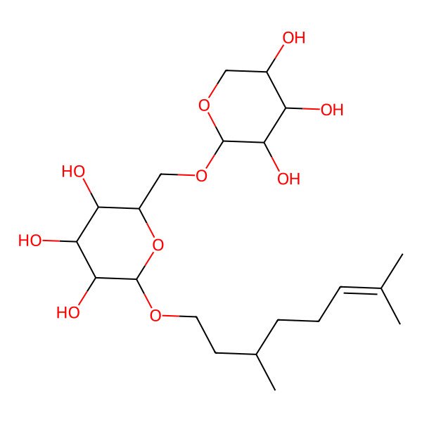 2D Structure of (2R,3R,4S,5S,6R)-2-[(3S)-3,7-dimethyloct-6-enoxy]-6-[[(2R,3S,4S,5S)-3,4,5-trihydroxyoxan-2-yl]oxymethyl]oxane-3,4,5-triol