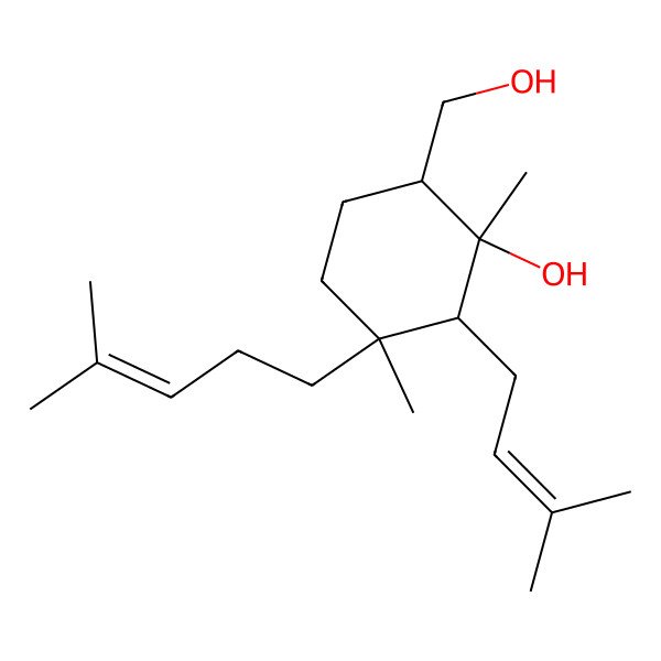 2D Structure of (1S,2R,3S,6R)-6-(hydroxymethyl)-1,3-dimethyl-2-(3-methylbut-2-enyl)-3-(4-methylpent-3-enyl)cyclohexan-1-ol