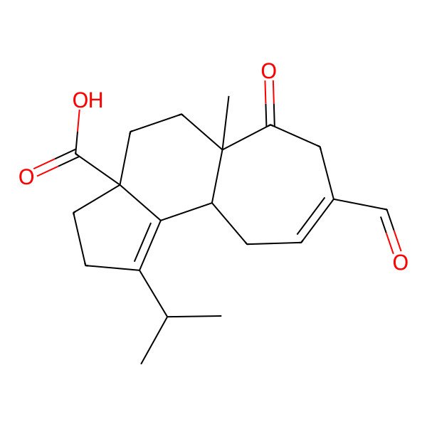 2D Structure of 8-formyl-5a-methyl-6-oxo-1-propan-2-yl-3,4,5,7,10,10a-hexahydro-2H-cyclohepta[g]indene-3a-carboxylic acid