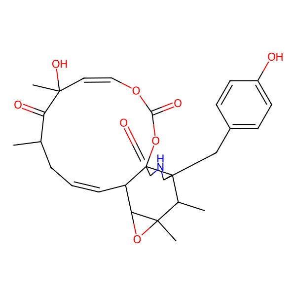 2D Structure of 7-Hydroxy-19-[(4-hydroxyphenyl)methyl]-7,9,16,17-tetramethyl-2,4,15-trioxa-20-azatetracyclo[11.8.0.01,18.014,16]henicosa-5,11-diene-3,8,21-trione