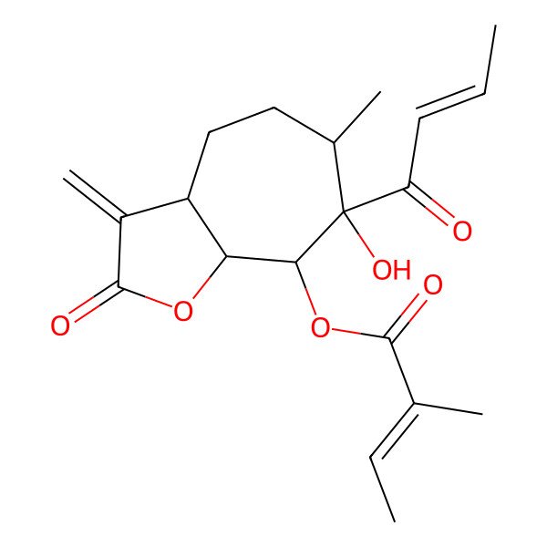 2D Structure of [(3aR,6S,7S,8S,8aR)-7-[(E)-but-2-enoyl]-7-hydroxy-6-methyl-3-methylidene-2-oxo-3a,4,5,6,8,8a-hexahydrocyclohepta[b]furan-8-yl] 2-methylbut-2-enoate