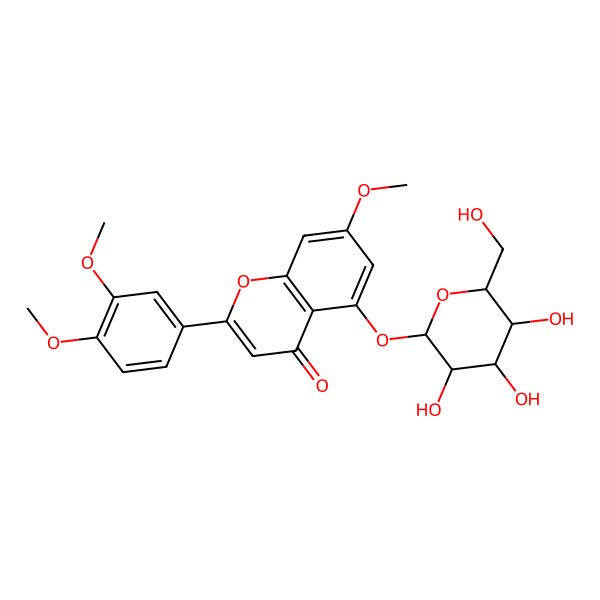 2D Structure of 2-(3,4-dimethoxyphenyl)-7-methoxy-5-[(2S,3S,4S,5S,6R)-3,4,5-trihydroxy-6-(hydroxymethyl)oxan-2-yl]oxychromen-4-one