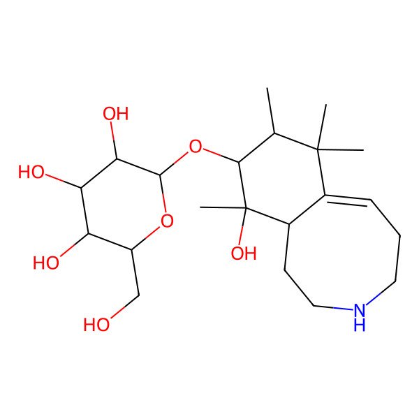 2D Structure of (2R,3S,4R,5R,6S)-2-[[(8S,9S,10S,10aR)-10-hydroxy-7,7,8,10-tetramethyl-1,2,3,4,5,8,9,10a-octahydro-3-benzazocin-9-yl]oxy]-6-(hydroxymethyl)oxane-3,4,5-triol