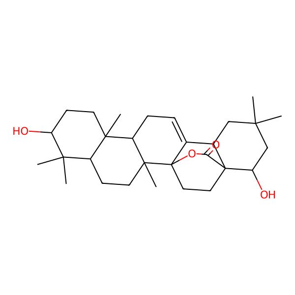 2D Structure of (1R,2R,5R,7S,10S,11R,15S,20S)-7,19-dihydroxy-2,6,6,10,17,17-hexamethyl-22-oxahexacyclo[18.2.2.01,14.02,11.05,10.015,20]tetracos-13-en-21-one