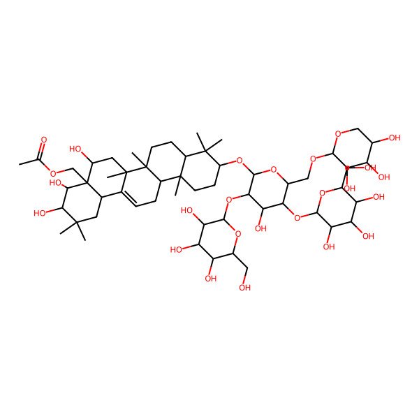 2D Structure of [(3R,4R,4aR,5R,6aR,6aS,6bR,8aR,10S,12aR,14bS)-3,4,5-trihydroxy-10-[(2R,3R,4S,5S,6R)-4-hydroxy-3,5-bis[[(2S,3R,4S,5S,6R)-3,4,5-trihydroxy-6-(hydroxymethyl)oxan-2-yl]oxy]-6-[[(2S,3R,4S,5S)-3,4,5-trihydroxyoxan-2-yl]oxymethyl]oxan-2-yl]oxy-2,2,6a,6b,9,9,12a-heptamethyl-1,3,4,5,6,6a,7,8,8a,10,11,12,13,14b-tetradecahydropicen-4a-yl]methyl acetate